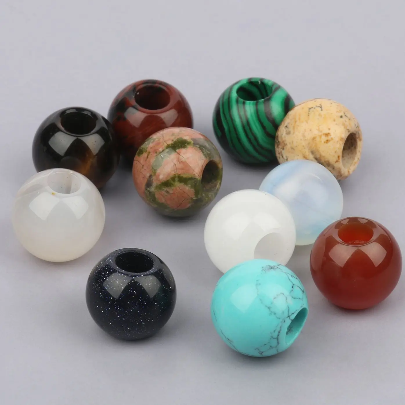2pcs/lot Large 5mm Hole Natural agates turquoises beads loose spacer round big hole gem stone beads for jewelry making bracelet