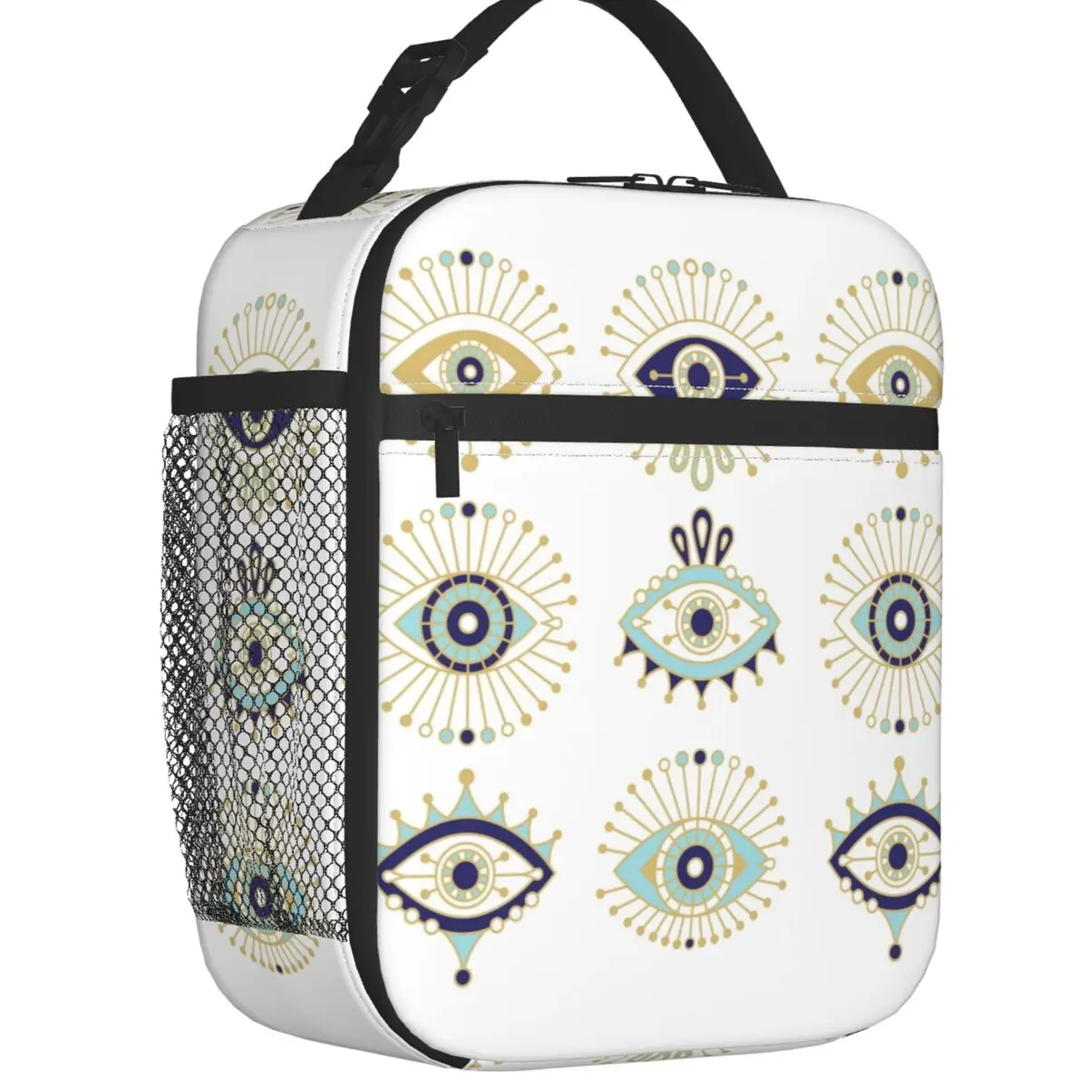 

Turkish Evil Eye Collection On White Thermal Insulated Lunch Bag Nazar Amulet Hamsa Boho Portable Lunch Tote Storage Food Box