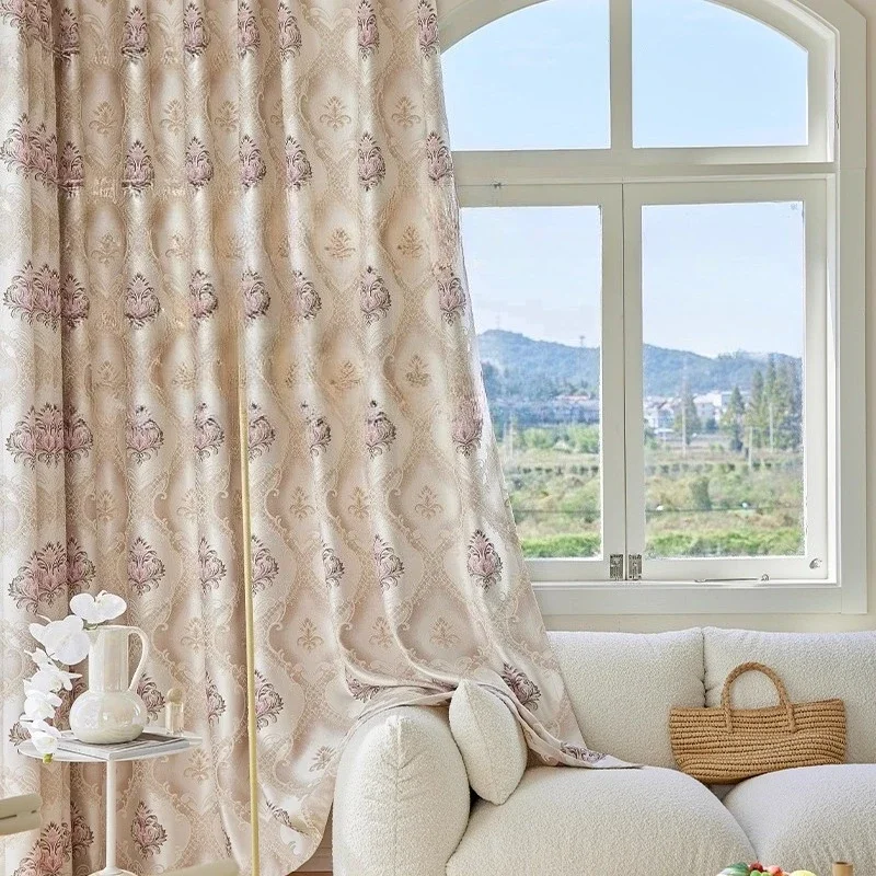 Blackout American Thick Full Blackout Relief Embroidered Curtains for Living Room High-end Luxury Decor Custom Size White Tulle
