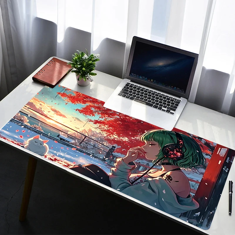 Mouse Pad Beautiful Anime Woman XL Lockedge Large Gaming Accessories Computer Gamer Keyboard Mouse Mat Desk Mousepad For Csgo