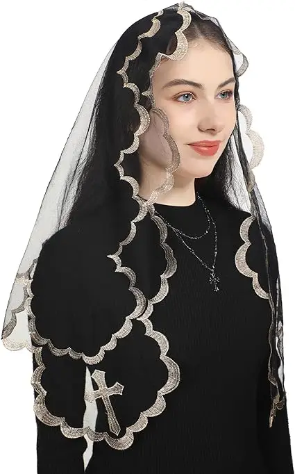 Embroidery Triangle Lace Chapel Veil Women Head Covering Catholic Veil