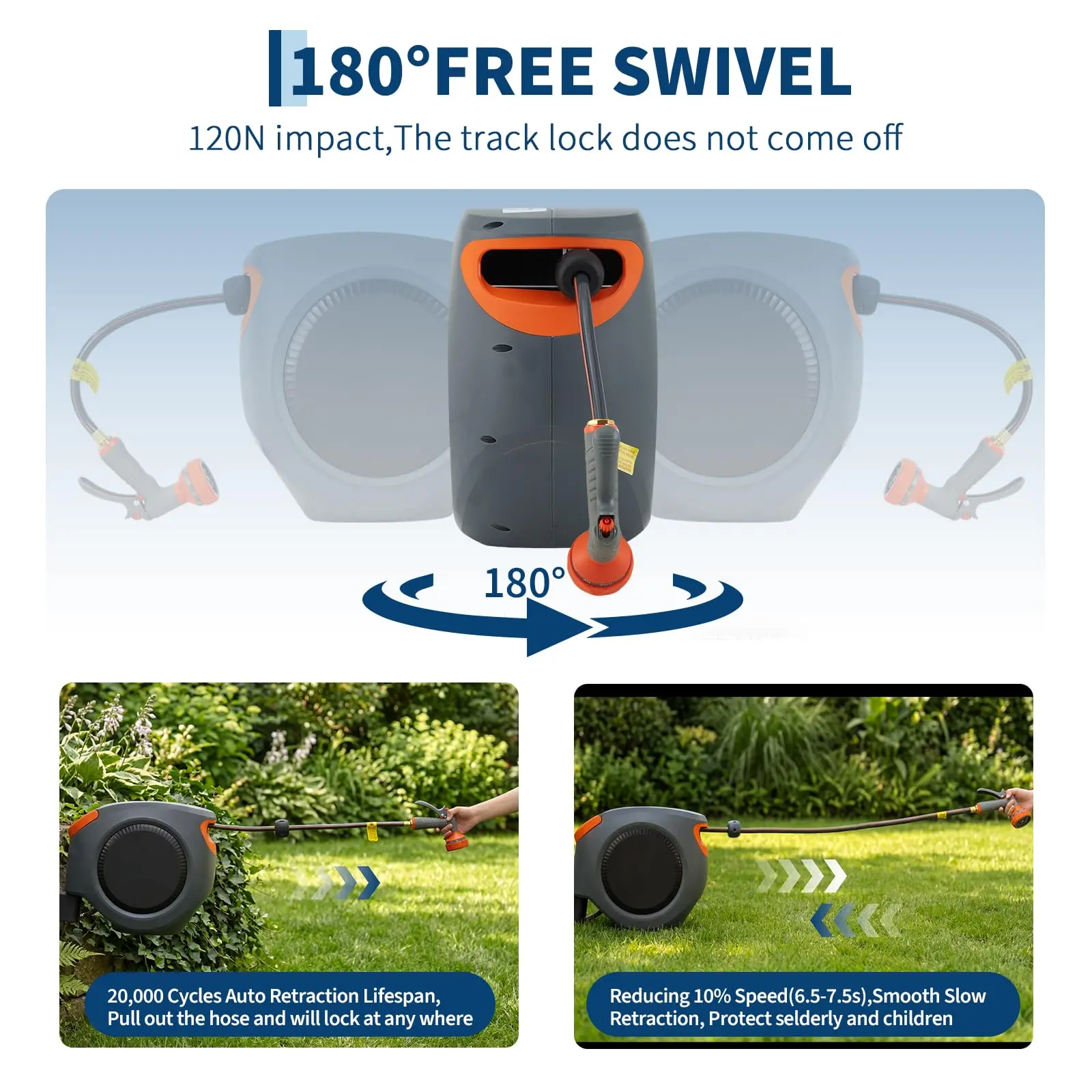 Retractable Garden Hose Reel with Spray Nozzle