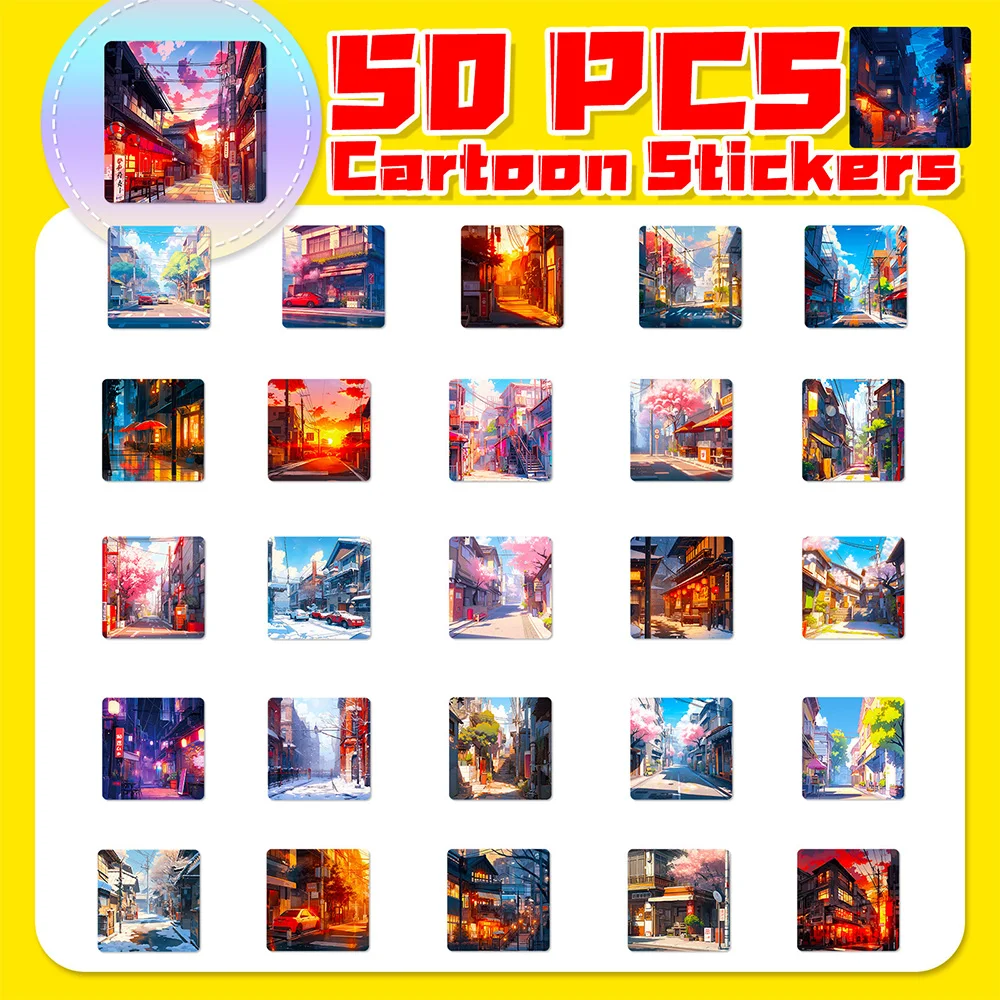 10/30/50pcs Cartoon Street Landscape Anime Aesthetic Stickers Decals Fridge Laptop Scrapbook Car Decoration Sticker for Kids Toy