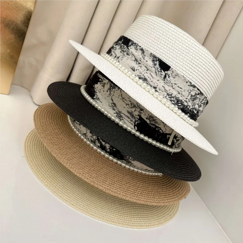 New flat-topped hat for women outdoor travel landscape painting top vacation