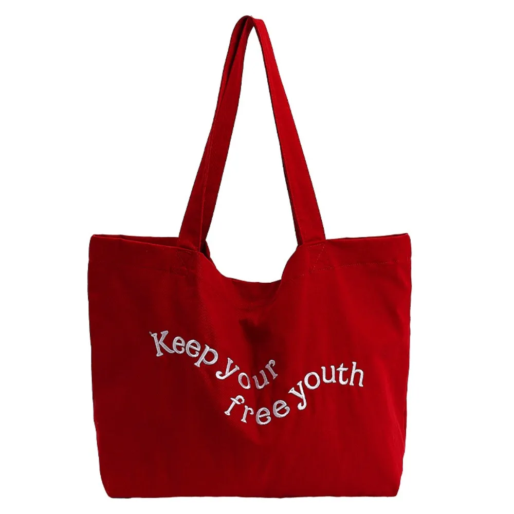 

Simple Solid Color Canvas Totes Bag College Student Large Capacity Letters Shoulder Bag Versatile Casual Women's Handbag Female