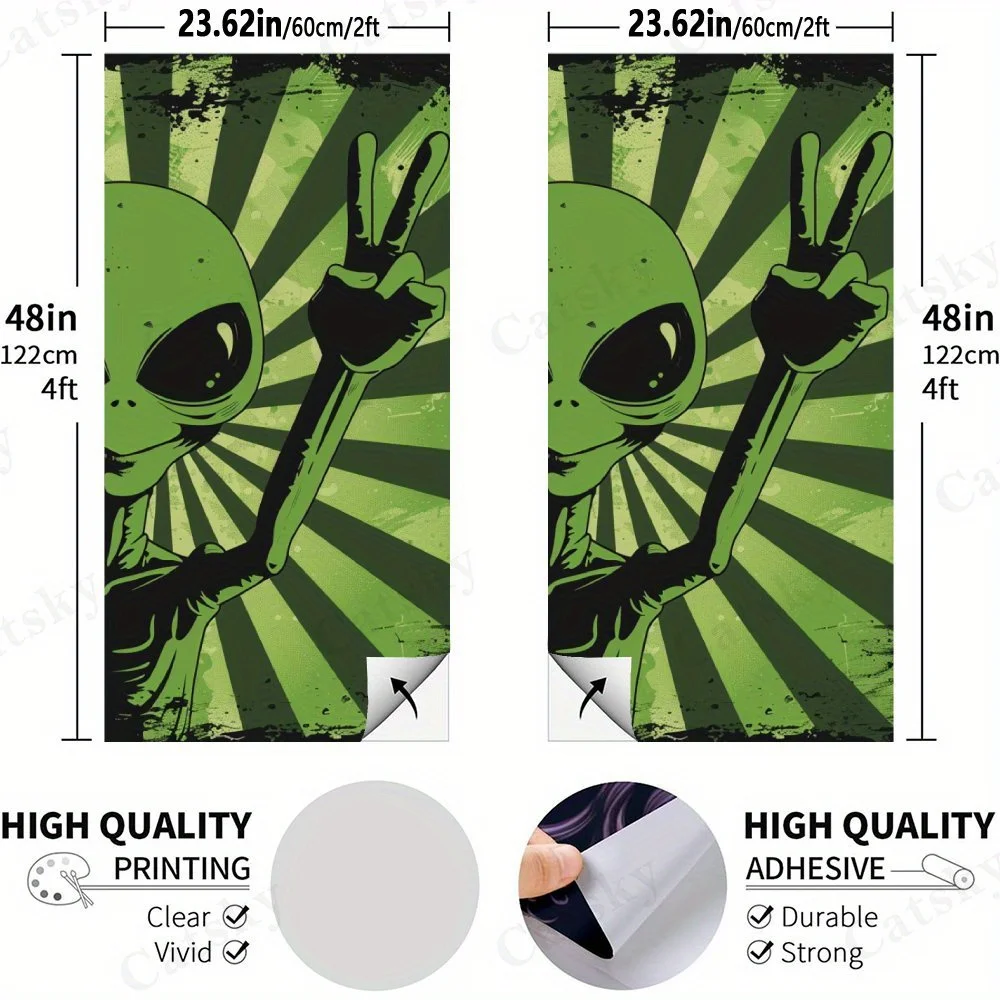Green Alien with Peace Sign,Sci - Fi Art,Funny Extraterrestrial Decor,High Value! 2D Flat Vinyl Sandboard Stickers - Bubble-Free