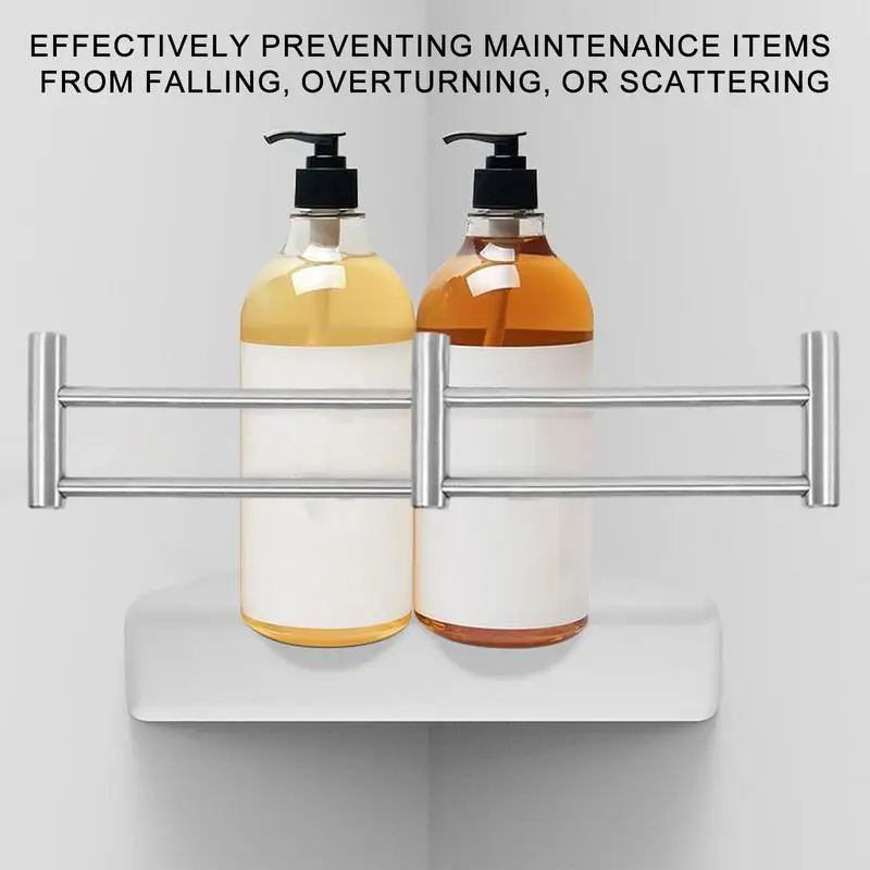 Shower Corner Storage Bar Toiletry Fixing Rod RV Bath Accessory Double Layer Corner Shelves Bar For Toiletry Storage Cabinet Bar