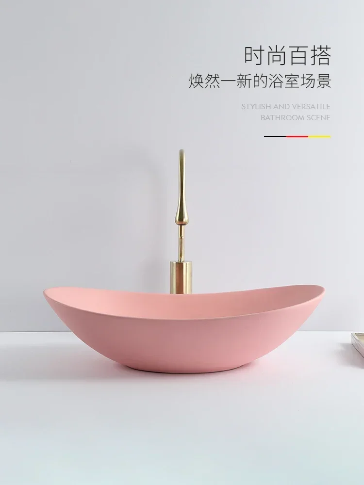 On-stage Light luxury wash basin Pink ceramic face basin Size WashBalcony single  ingot shape حوض مغسلة세면대