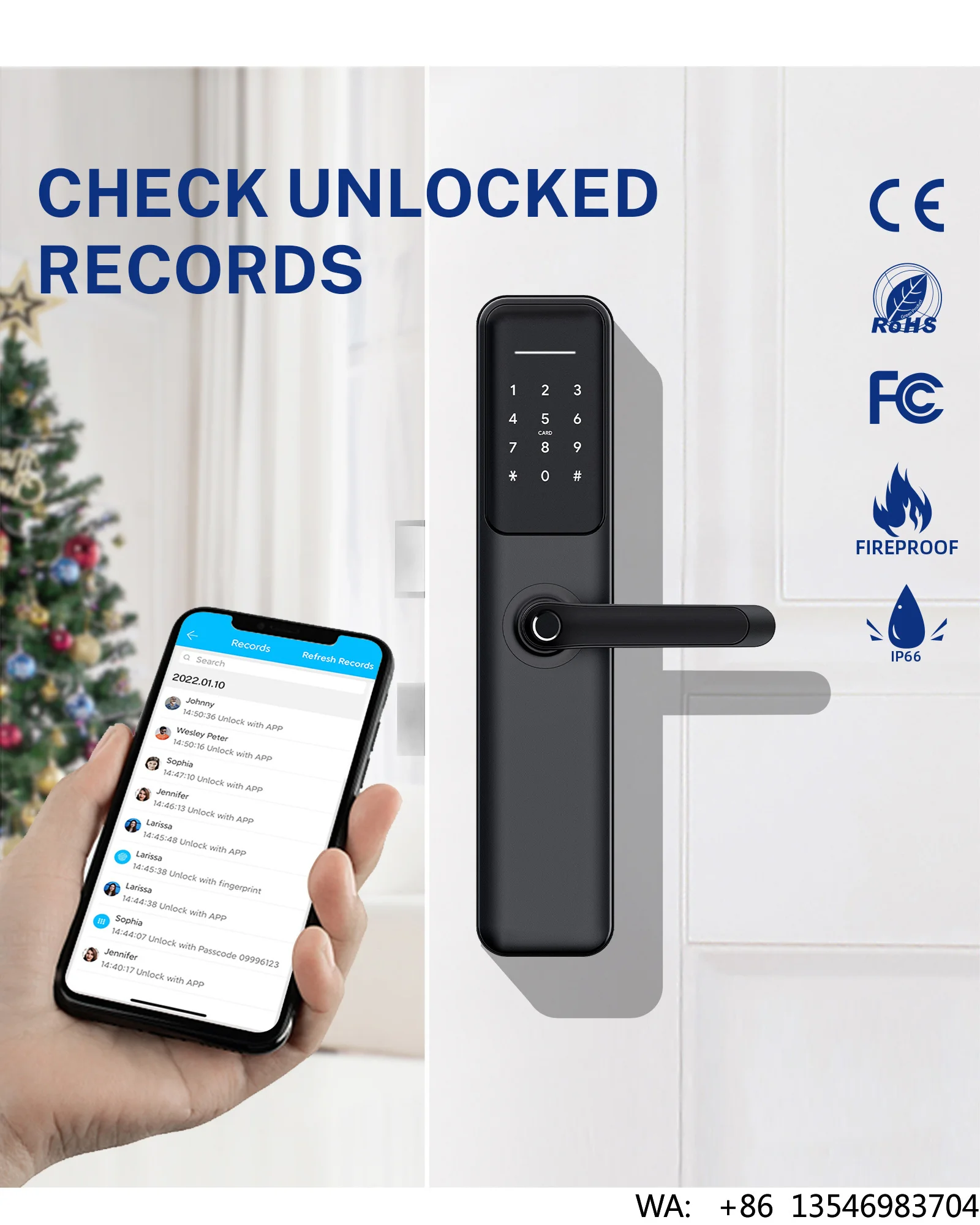 Liliwise New Finger Print Door Handle Ttlock App  WiFi Smart Electric Digital Door Lock Waterproof Fingerprint Door Locks