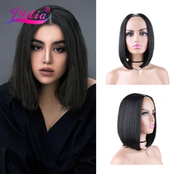 Lydia-Peluca de pelo liso sedoso Bob para mujer, Color negro, resistente al calor, sintético, 12 pulgadas, para uso diario