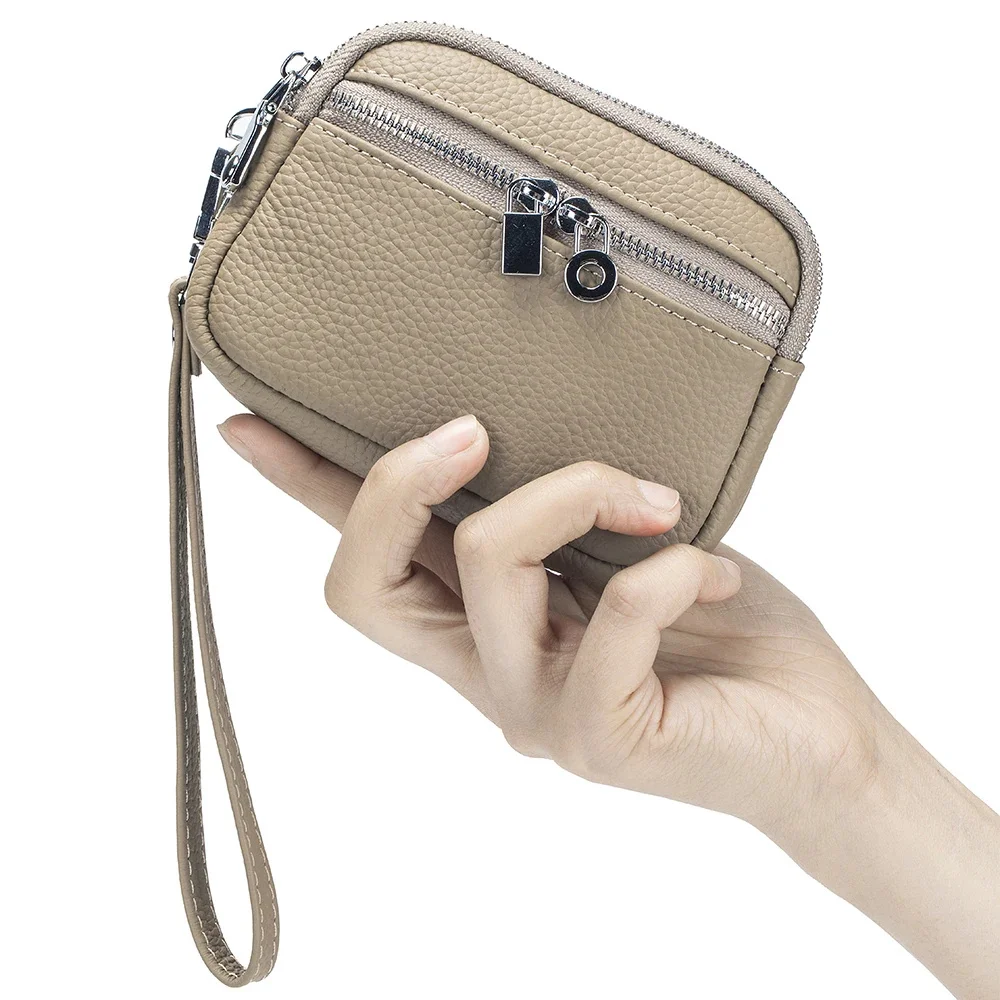 

Large Pouch Wallet New Genuine Leather Change Coin Purse Holder for Women Brand Clutch Bag with Removable Wrist Strap