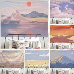 Ashou-Oil Painting Landscape Tapestry, Dorm Decoration, Aesthetic Wall Tapestry Decor