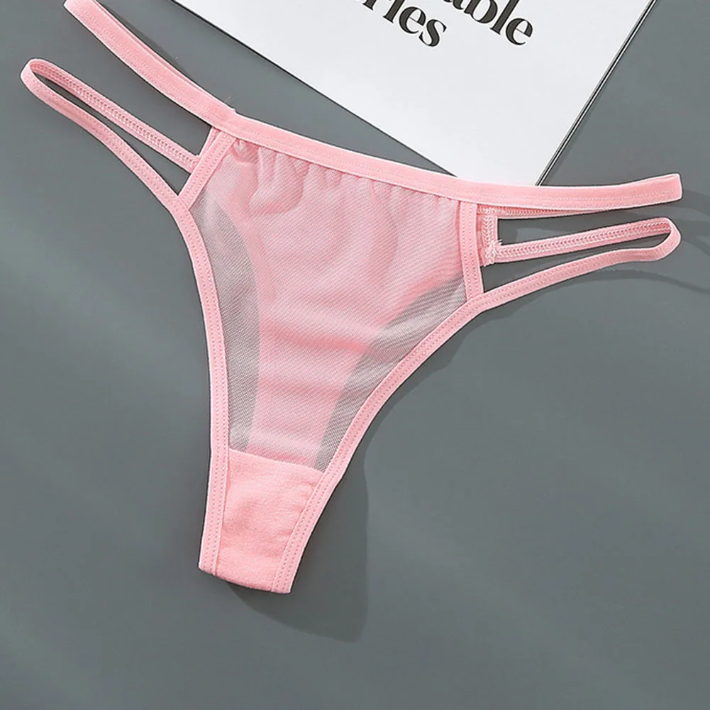 

Women Sexy Sheer Mesh Transparent Thong Briefs Double Belts Hollow Low Waist G String Underpants Breathable Panties Underwear