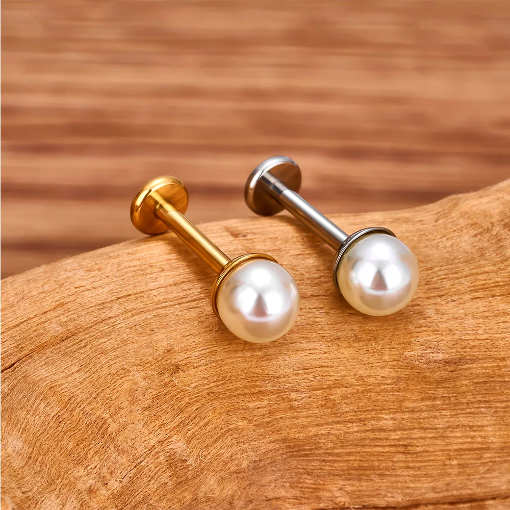 ASTM G23 Titanium Pearl Ear Screw Classic Women\'s Ear Cartilage Screw Internal Thread Perforated Jewelry Nose Screw