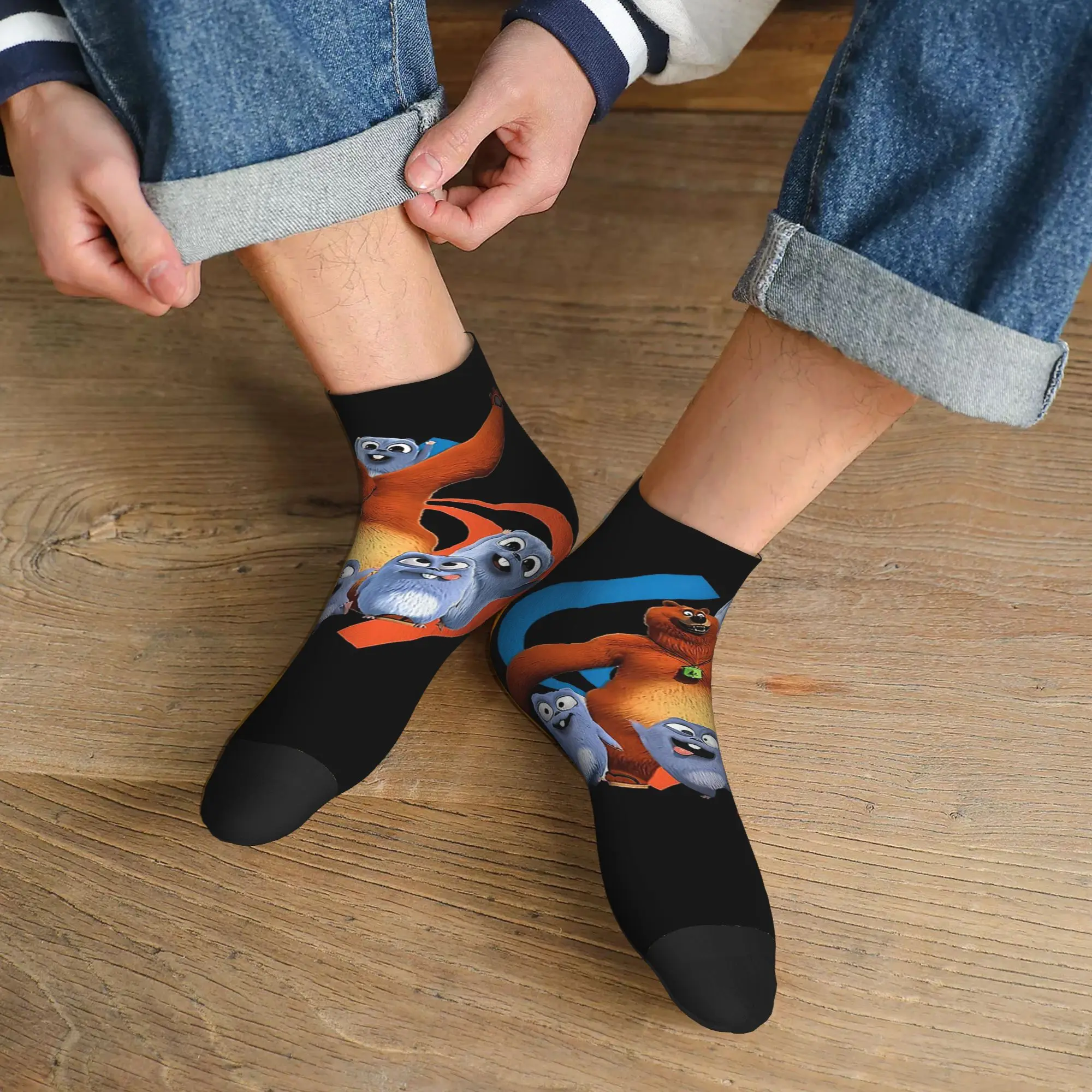 

Всесезонные носки с круглым вырезом «Медведь и леминги», Harajuku, высококачественные носки для экипажа, модные чулки для мужчин и женщин, подарки