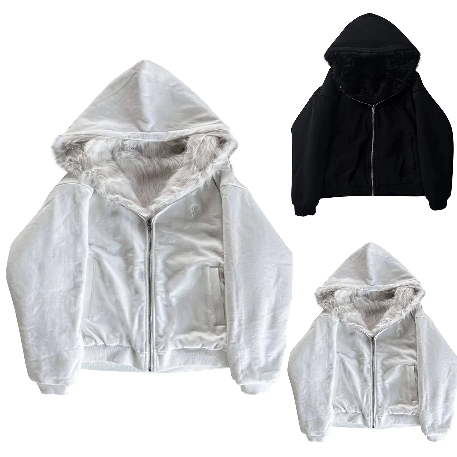 

Women's Fashionable High Street Autumn and Winter Warm Double-Sided Zipper Cardigan Korean Style Unisex Casual Coat