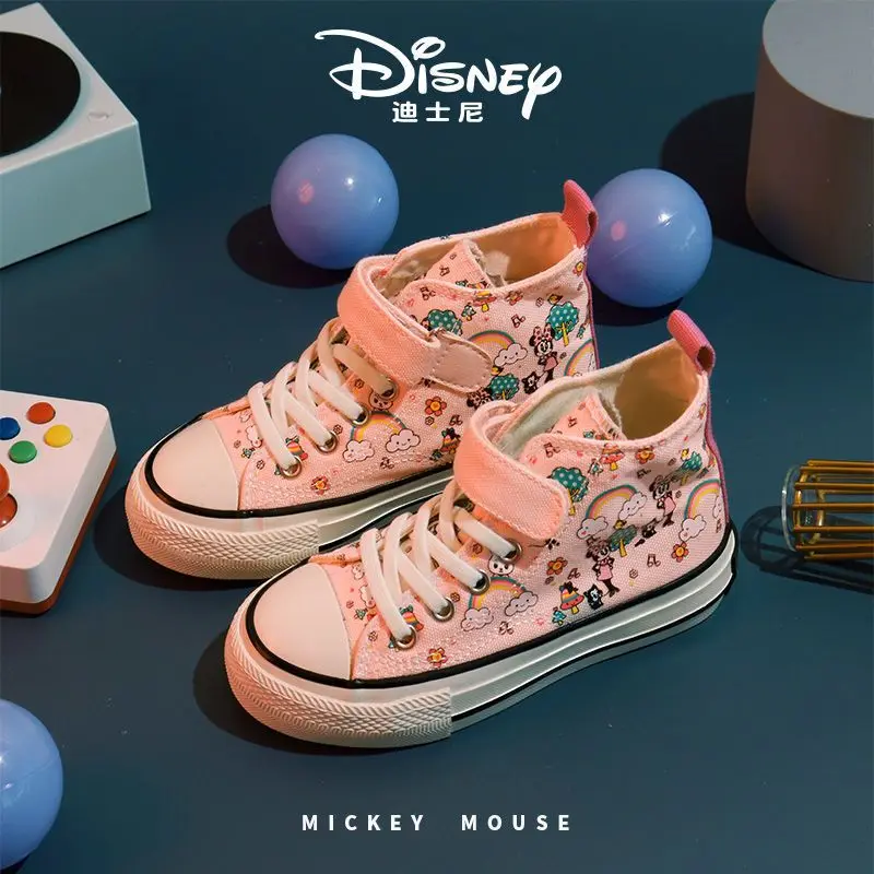 

Minnie Mickey Mouse Girls' Canvas 2025 Spring Autumn New Student Fashion Versatile Middle Big Children's High Top Board Shoes