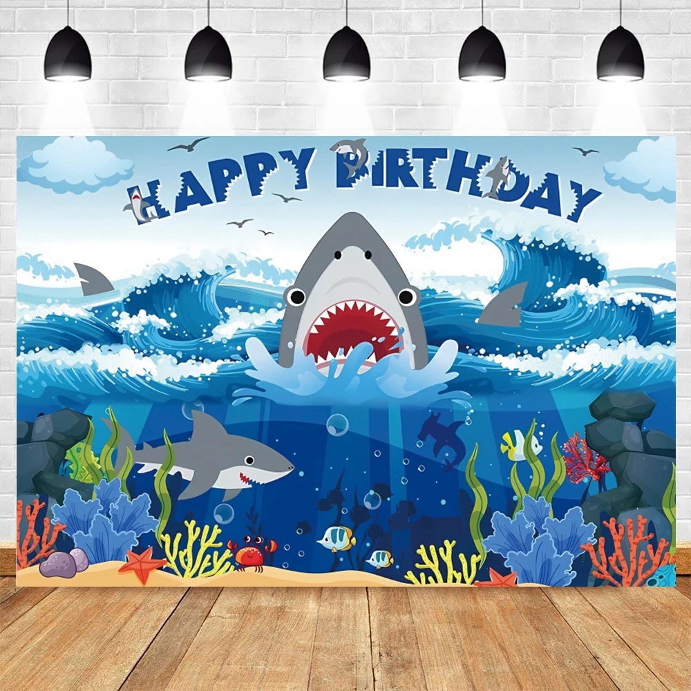 Underwater World Shark Fish Photography Backdrop Sea Ocean Dolphin Newborn Baby Birthday Party Decor Kids Portrait Background