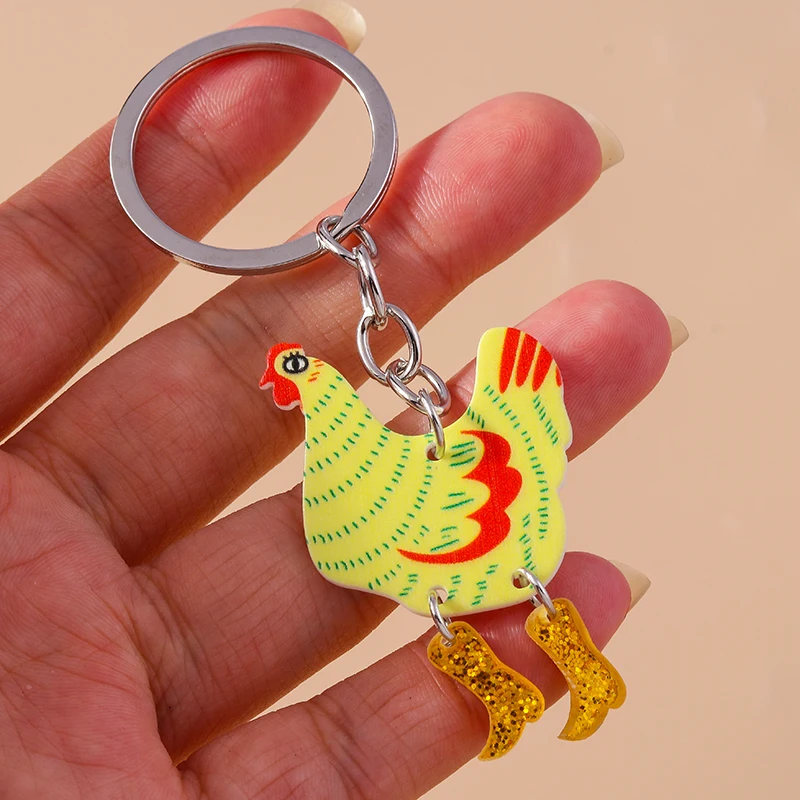 Cartoon Hen Keychain Animal Chicken Charms Keyrings for Women Men Car Key Handbag Purse Hanging Key Chains DIY Accessories