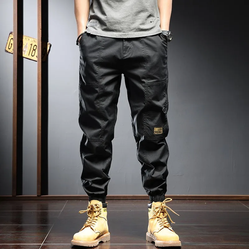 

2022 Fashion Black Cargo Pants Men Casual Cotton Baggy Pencil Pants Streetwear Tactical Trousers S-4XL