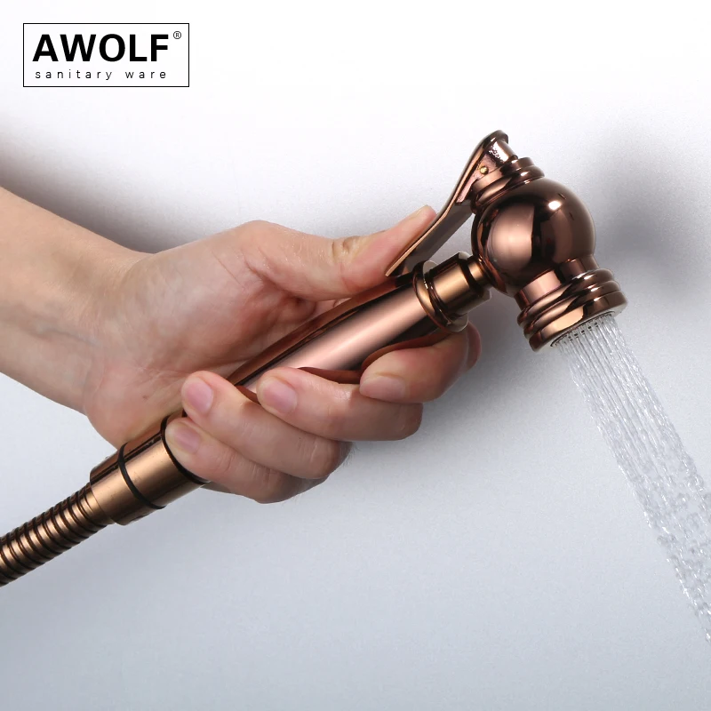 Awolf Rose Gold Handheld Toilet Shower Bidet Sprayer Solid Brass Hygienic Shower Head WC Shattaf Set Bidet Faucet AP2109
