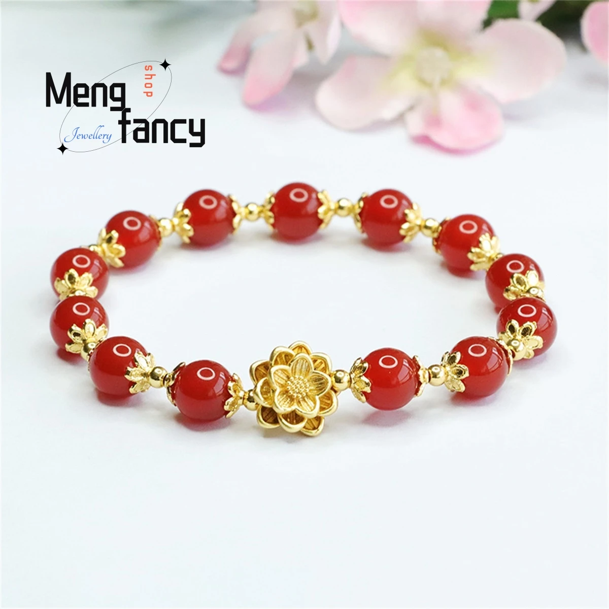 

Natural Red Agate Lotus Full Sky Star Bracelet Elegant Generous Personalized Fashion Versatile Exquisite Best Selling Jewelry