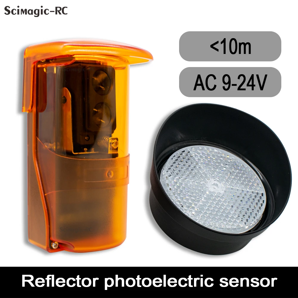 10m Gate Photoelectric Beam Sensor Waterproof Outdoor Reflection Photocell Infrared Red Beam Door Safety Sensor Gate Opener