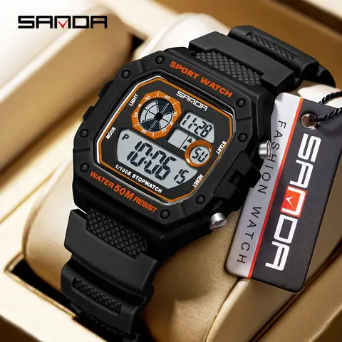 SANDA 2202 Electronic Night Glow Waterproof Watch Sports Men's Lightweight Square Classic Fashion Electronic Rel ó Gio Mulher