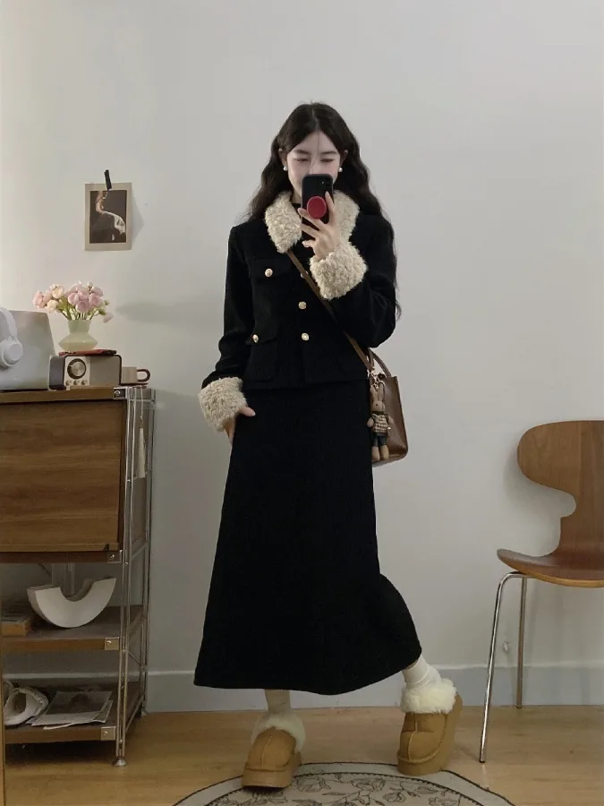 

plus Size Fashionable High Waist Cotton Jacket And Skirt Set Women's Autumn Winter Stylish Slimming Two Piece Suit for Plump ...