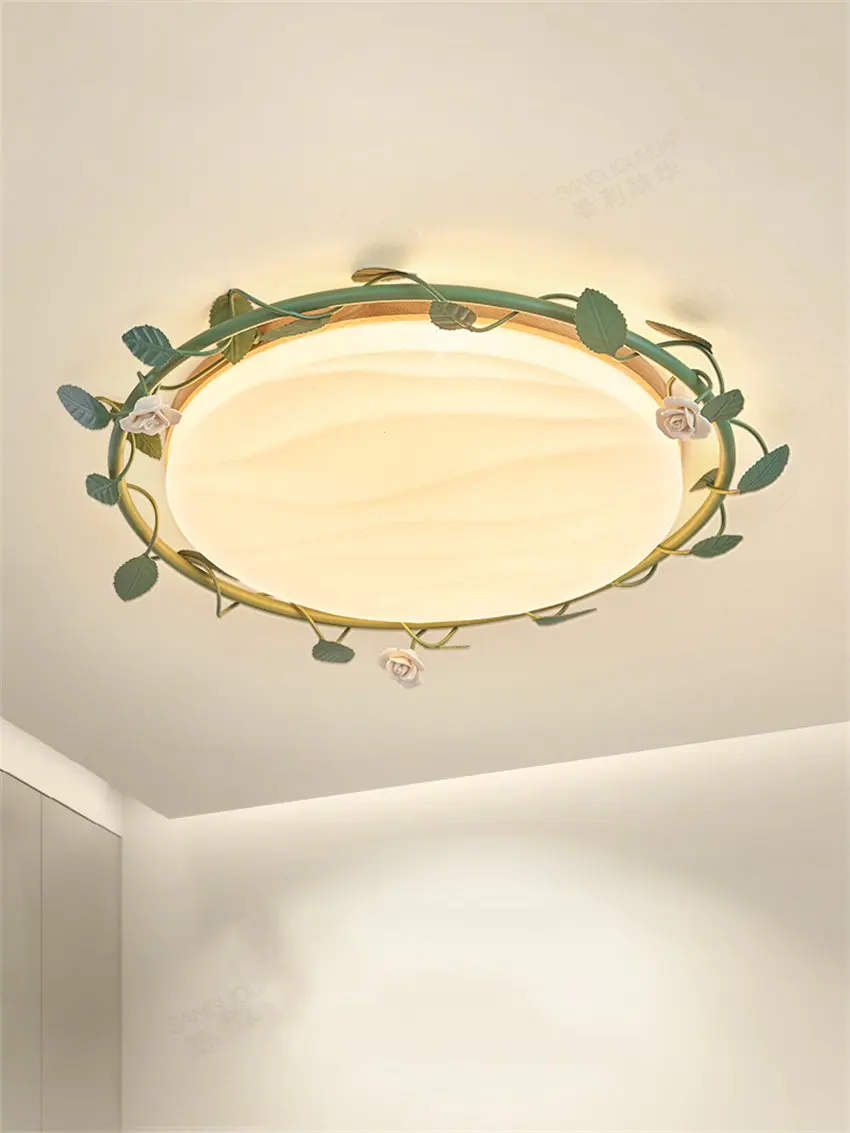 Rose Flower Romantic Girl Japanese Ceiling Lights bedroom living room log cream wind lamp green vintage French ceiling lamps