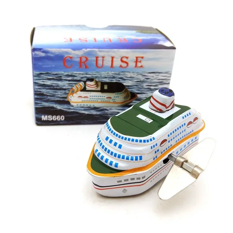 

[Funny] Adult Collection Retro Wind up toy Metal Tin Luxury cruise ship boat Clockwork toy figures model vintage toy kids gift