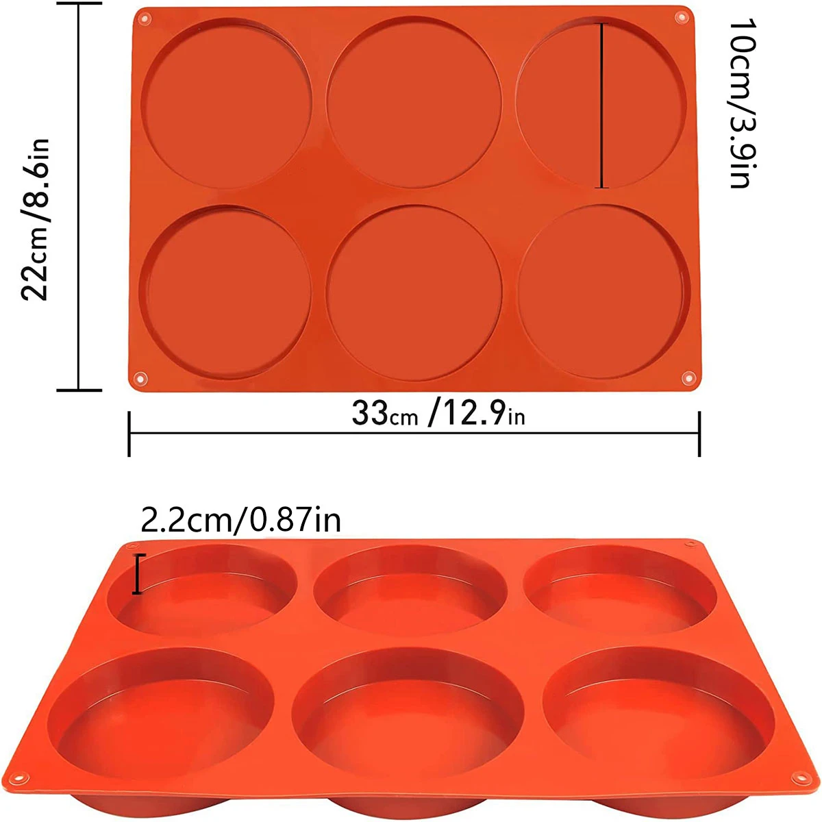 2Pcs Silicone Molds for Baking Reusable 6-Cavity Round Baking Mold Non-Stick Food Grade Silicone Disc Mold for Muffin Cake Candy