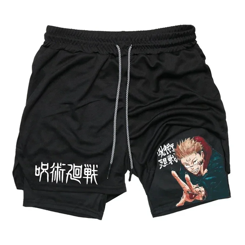 Jujutsu Kaisen Anime Graphic 2 in 1 Compression Shorts for Men Quick Dry Lightweight Gym Performance Shorts Athletic Activewear