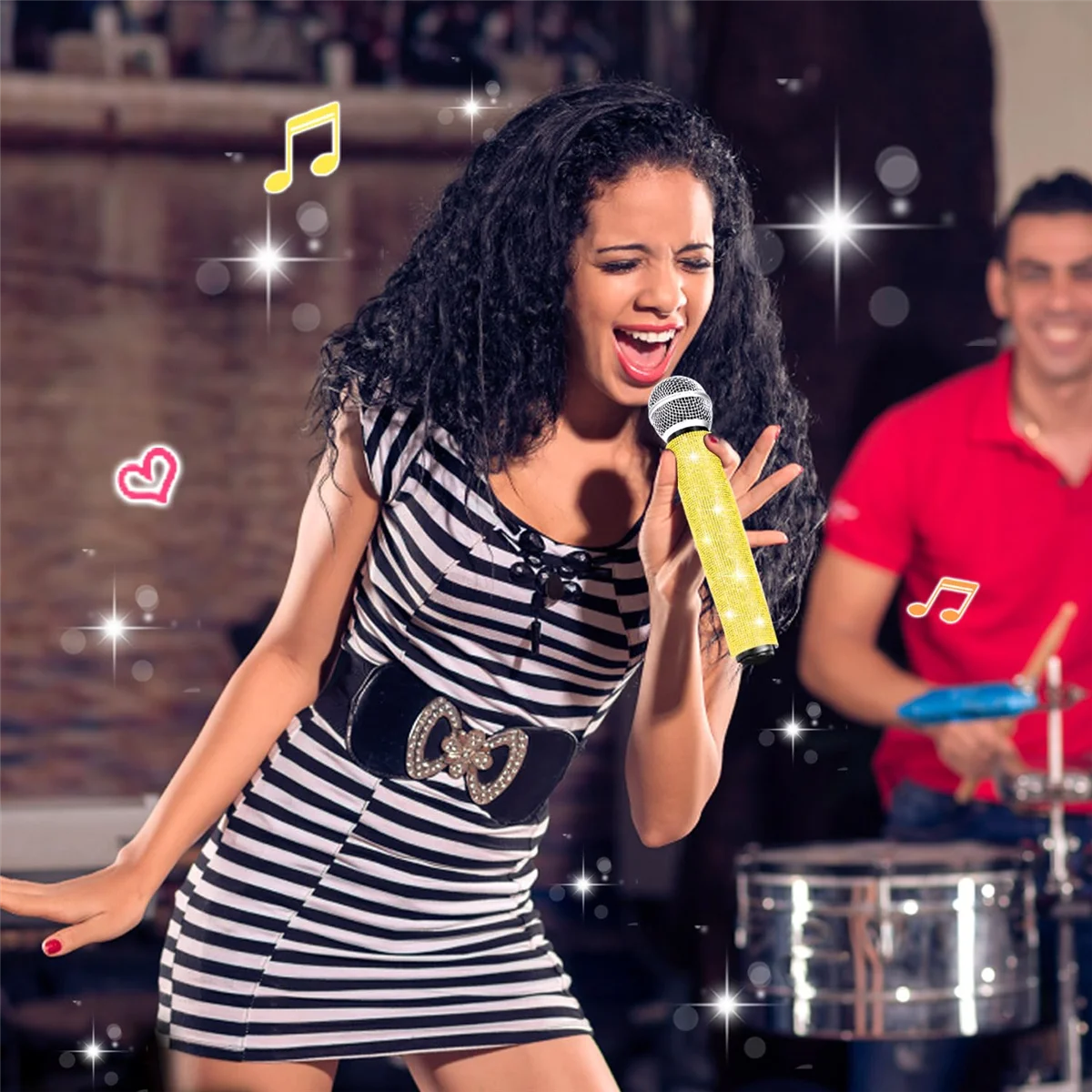 Sparkly Mic Handle Capa para Festa e TV Show, Bling, Strass, apto para a maioria dos microfones sem fio, ouro