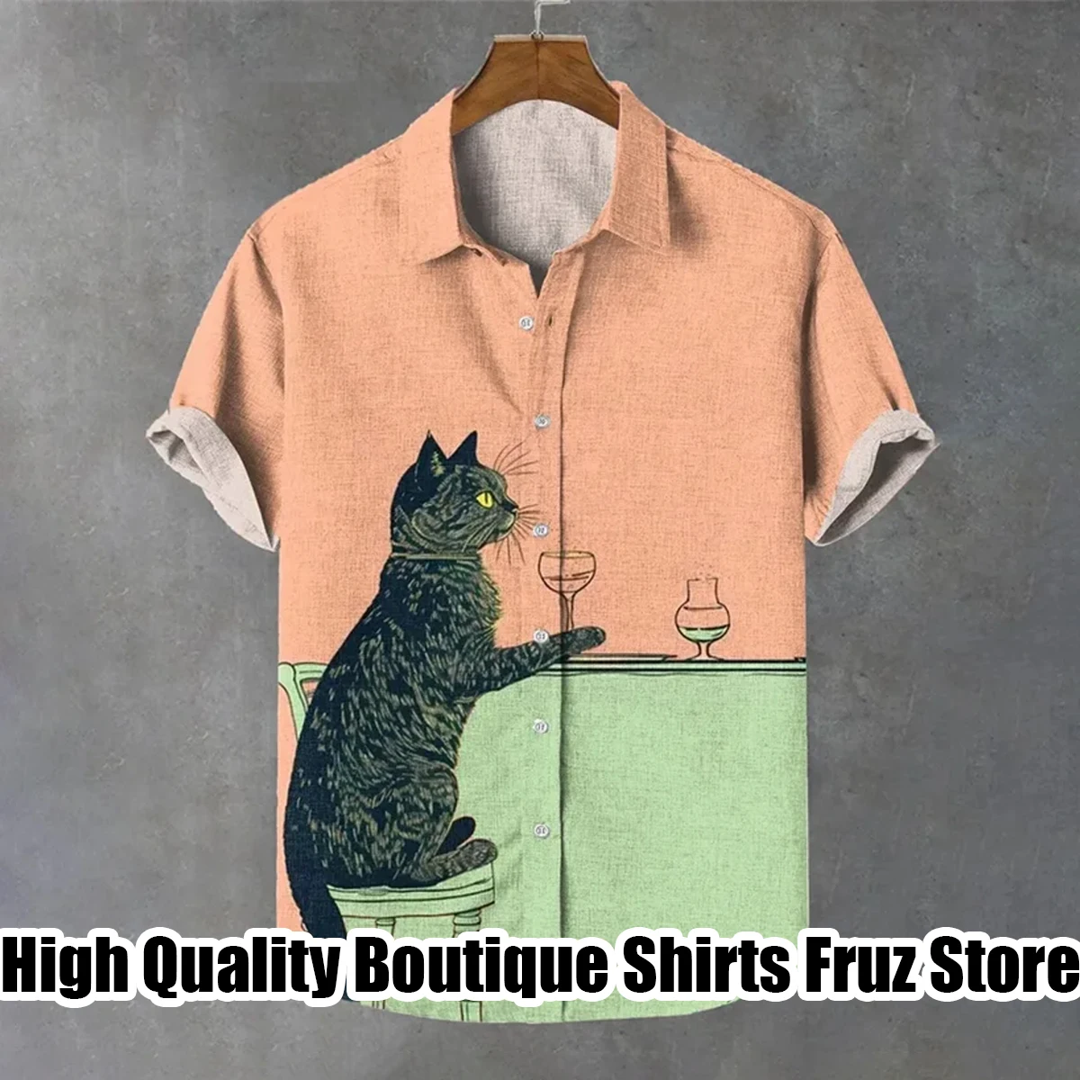 Lapel Linen Short Sleeve Shirt Men\'s Shirt 3D HD Full Body Print Cat Series Comfortable Loose Large Size Shirt XS-6XL Fast Shipp