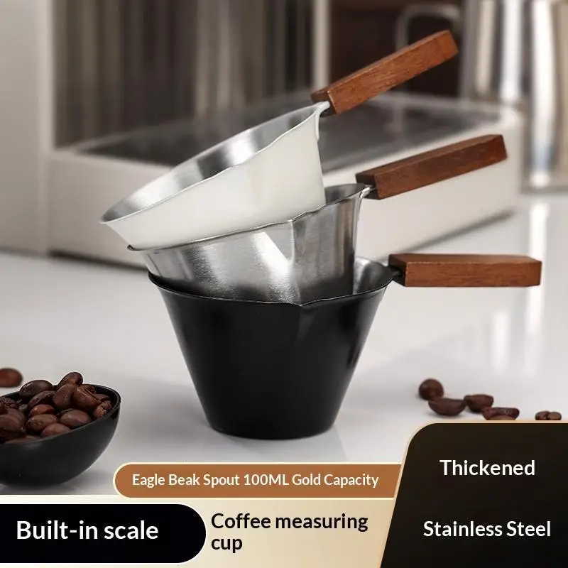 100ML Espresso Measuring Cup Stainless Steel Espresso Cup Wide Mouth V-shaped Pour Spout Coffee Mug With Handle Scale