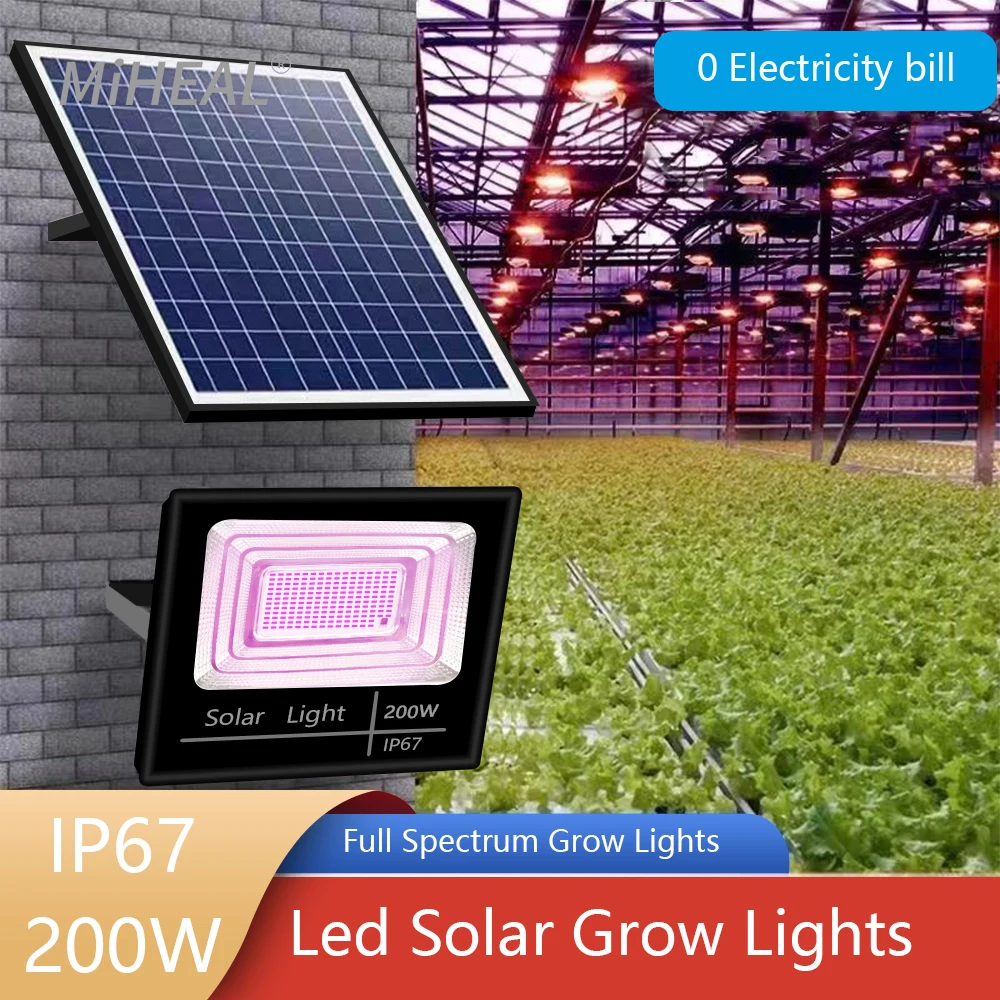 LED 전체 스펙트럼 식물 램프 200W 태양 성장 빛 투광 조명, 식물 꽃 LED 온실 정원 재배 수경 재배