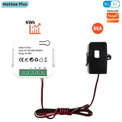 Smart Life WiFi Energy Meter 80A with Clamp CT App KWh Power Consumption Monitor Electricity Statistics 110V 240V 50/60Hz