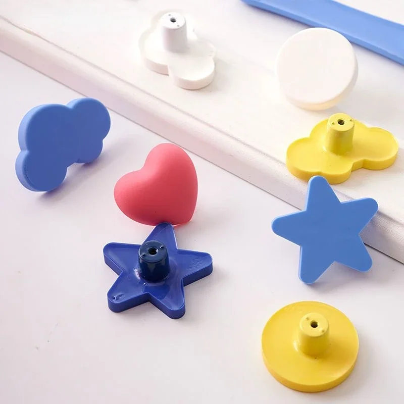 Cute Star Moon Rubber Handle Knock-proof Drawer Cabinet Door Knob Children\'s Room Wardrobe Desk Pulls Furniture Hardware