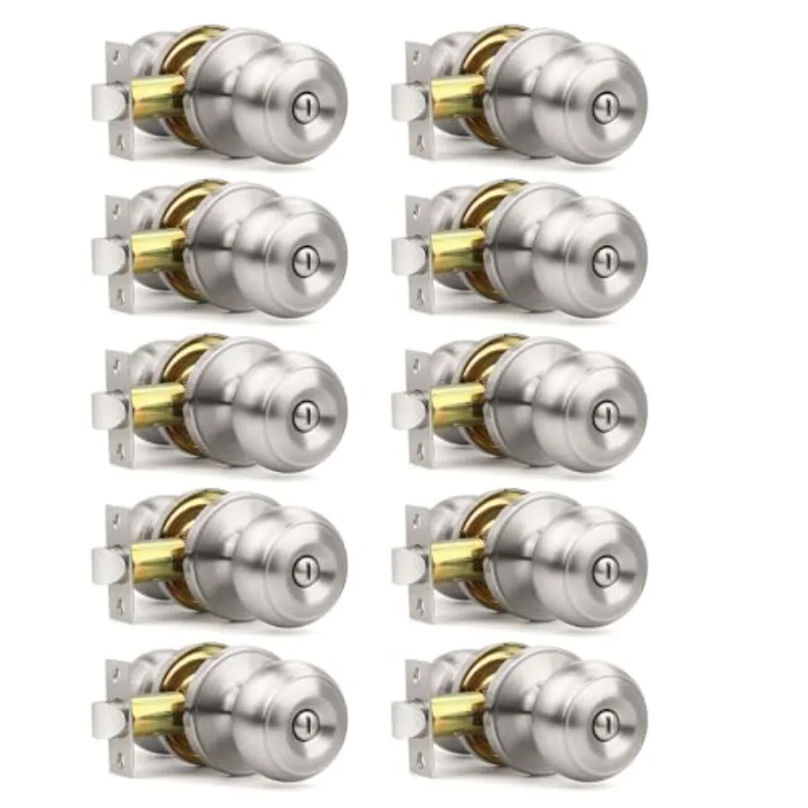 

Pack Door Knobs Interior, Classic Round Shape Stain Nickel Bedroom Doorknobs with Lock, Keyless Modern Design Door Lockset for