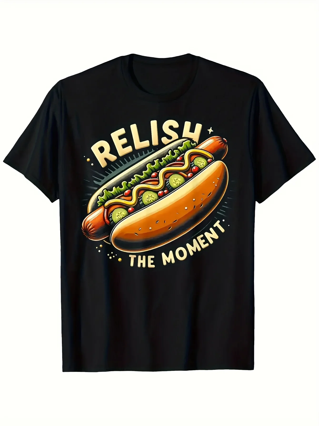 Camiseta gráfica Relish The Moment Hot Dog para hombres y mujeres, camiseta de manga corta con cuello redondo de algodón Premium de 220g, ropa informal con estampado vibrante