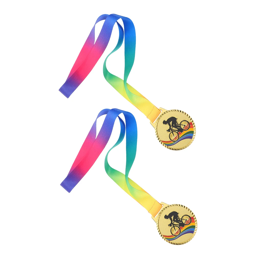 

2pcs Cycling Award Medals Metal Winner Trophy Sports Competition Prizes For Adults Kids Zinc Alloy Design With Ribbon