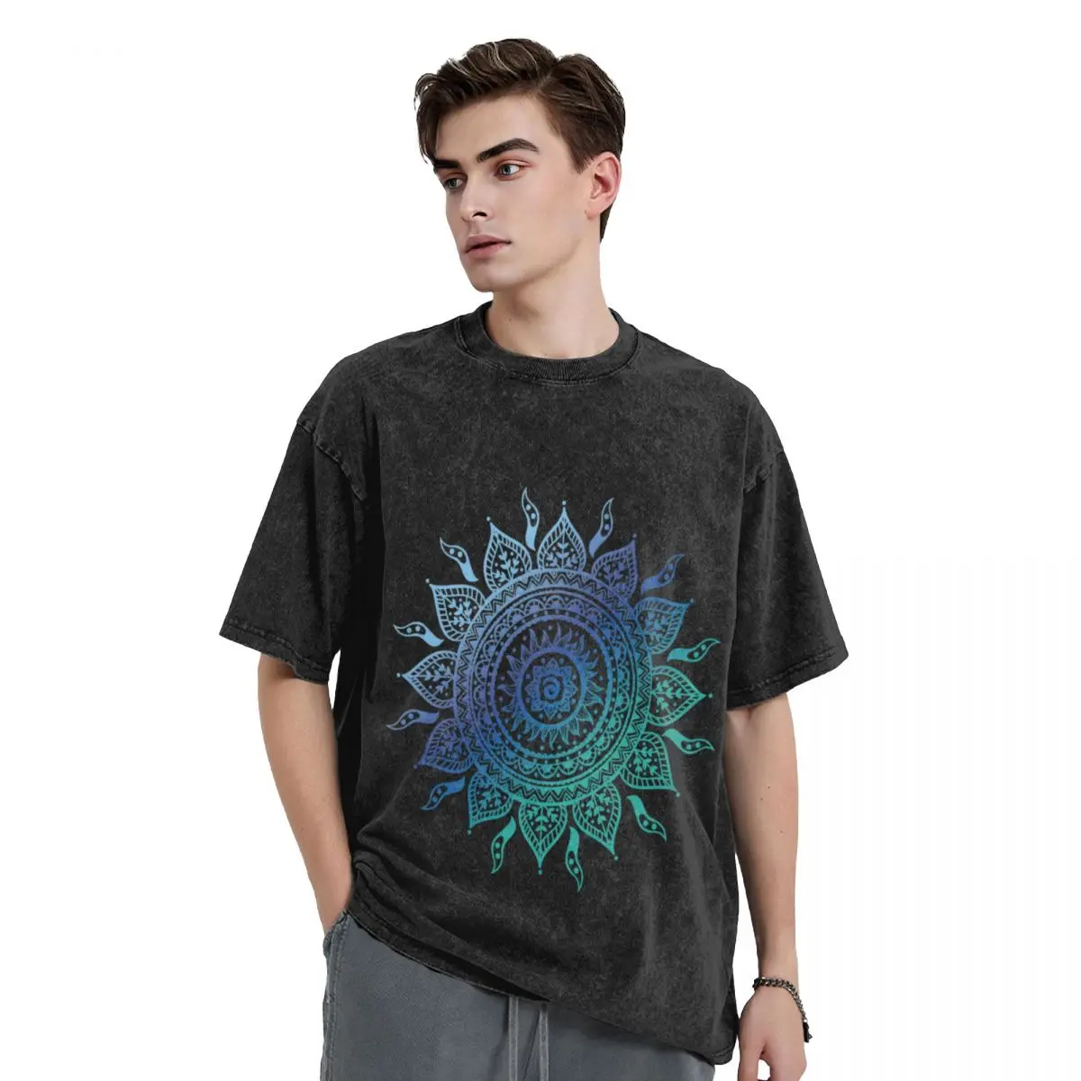 Blue Gradient Mandala T-Shirt summer top boys animal print fruit of the loom mens t shirts