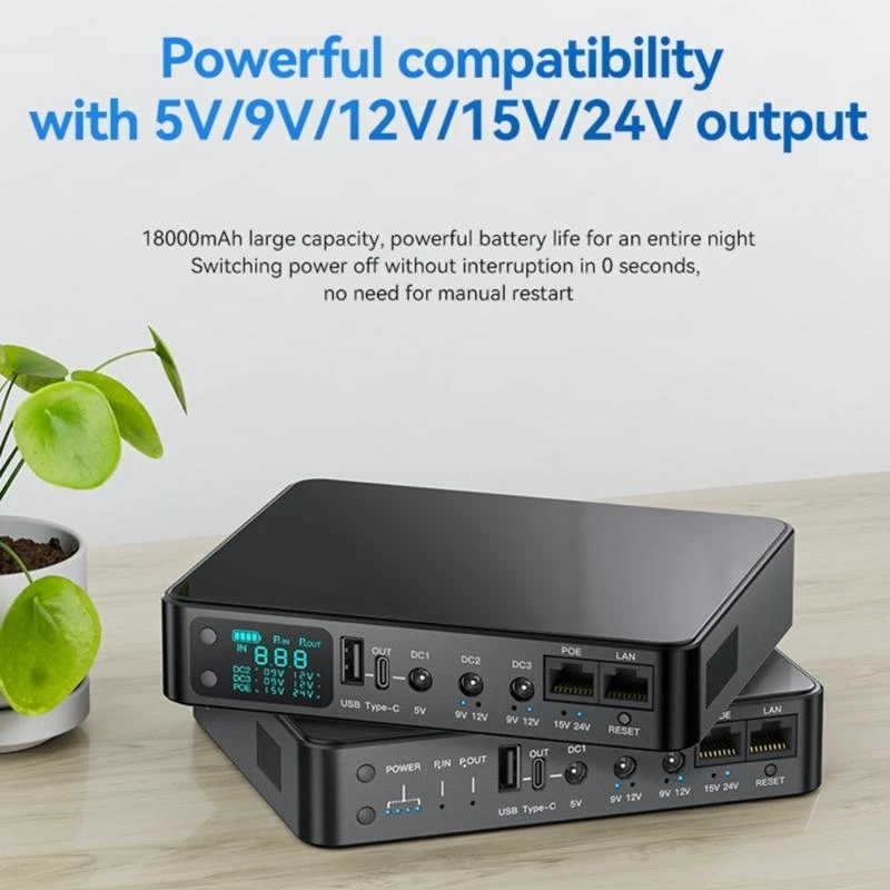 

1 Set 5V 9V 12V UPS Power Supply 10400mAh/18000mAh Home Backup Power with 2pcs 5.5x2.1mm for WiFi Routers Speaker