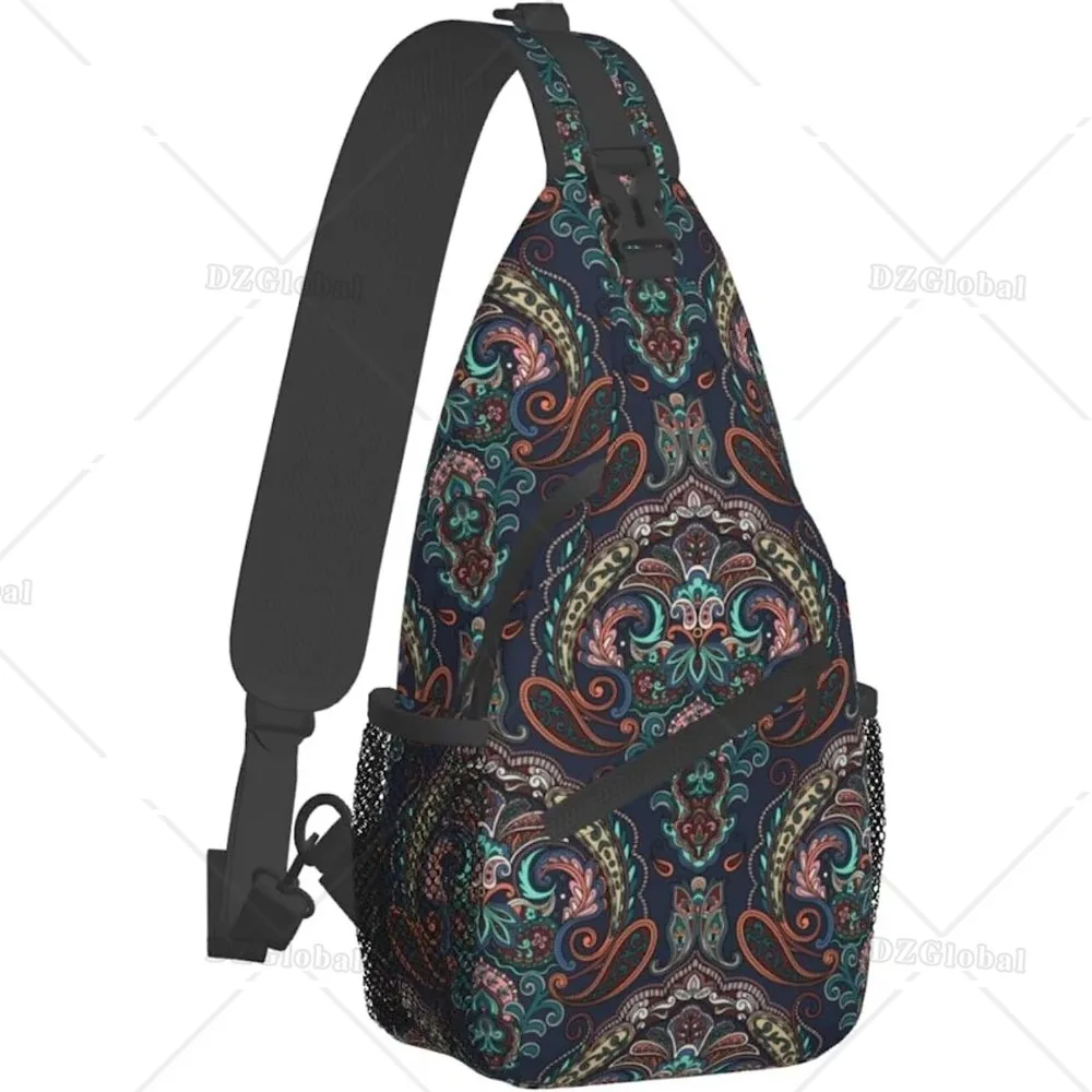 Paisley Print Sling Bag Crossbody Sling Backpack for Women Men Travel Hiking Daypack Chest Shoulder Bag