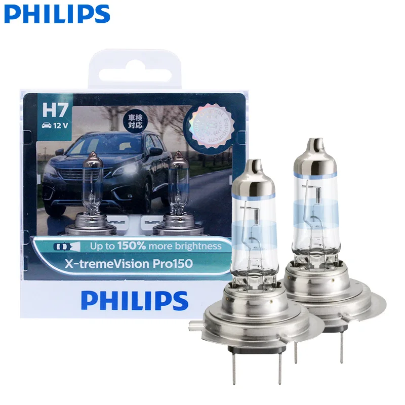 

Philips H7 12V 55W X-treme Vision Pro150 Xenon White Light Halogen Headlight 150% Brighter Car Genuine Original Bulbs, 2X