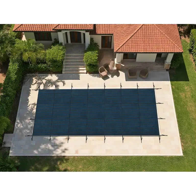 غطاء أمان لحمام السباحة لحمامات السباحة الداخلية المستطيلة مقاس 16 × 32 قدمًا، شبكة ثلاثية القوة عالية القوة، مقاومة للتآكل،