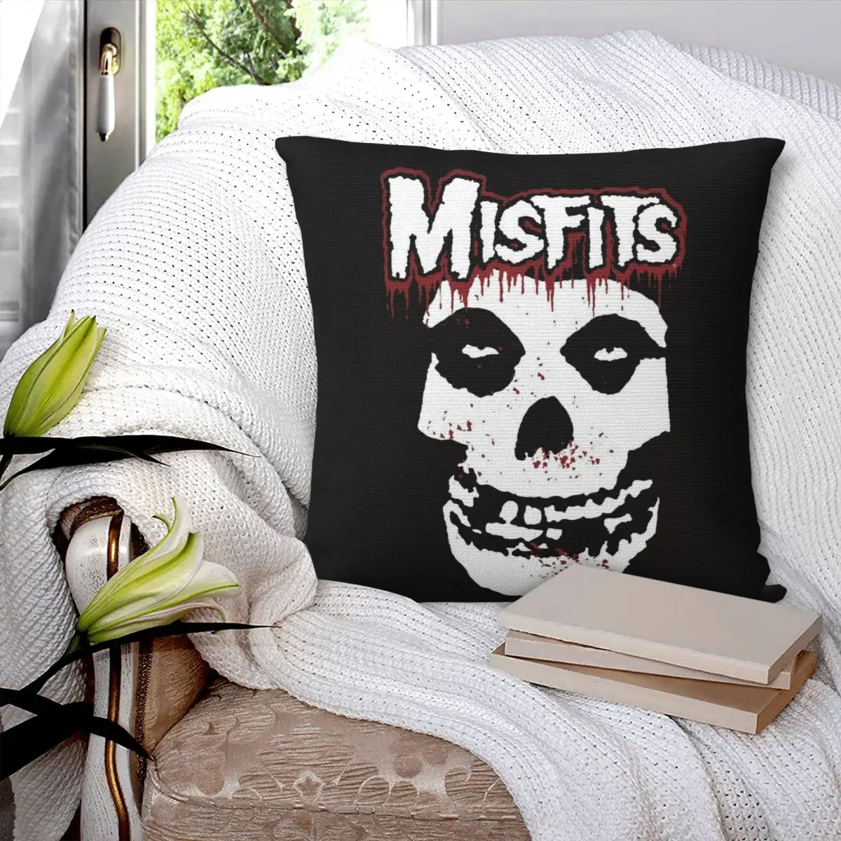 Misfits Skull Square Pillowcase Pillow Cover Polyester Cushion Zip Decorative Comfort Throw Pillow for Home Living Room