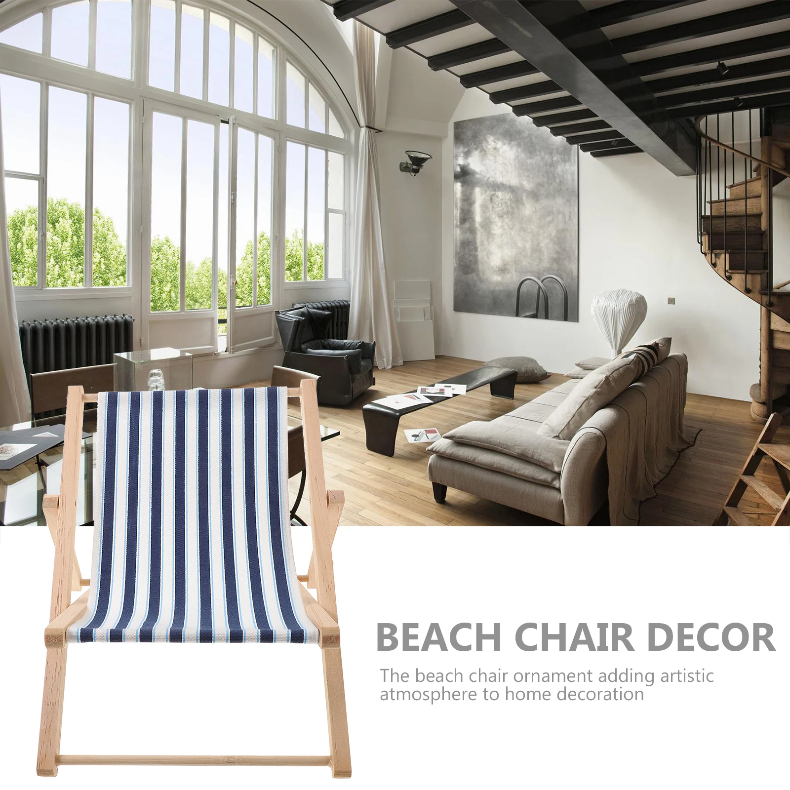 

Large Wooden Beach Chair Decor Mediterranean Style Artificial Fabric Cloth Desktop Ornament Coastal Home Interior Decoration