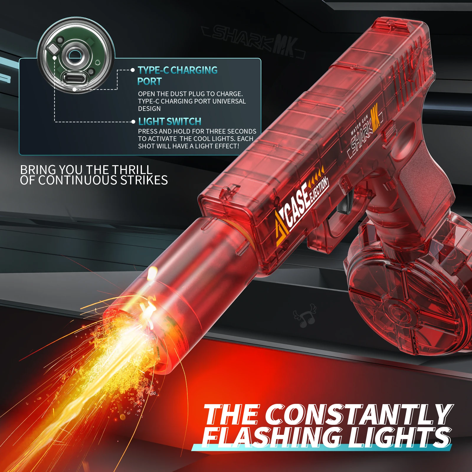 Simulated Firing and Recoil Electric Water Gun Toys Children Automatic Sensor Lights Water Pistol Summer Outdoor Beach Kids Toy